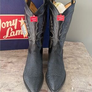 Tony Lama Black Textured Leather Western Boots Mens 13 D
